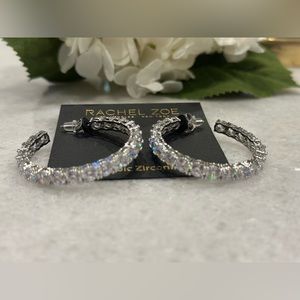 New RACHEL ZOE cubic zirconia medium hoop earrings